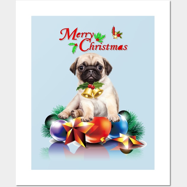 Merry Christmas Pug Wall Art by cameradog